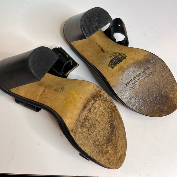 DONALD J PLINER | Slides Sandals Black Heels Buckle Italy - Picture 4 of 4